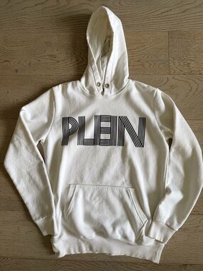 Philipp Plein Raised Logo Hoodie White Cotton Pullover Men’s L Luxury Streetwear